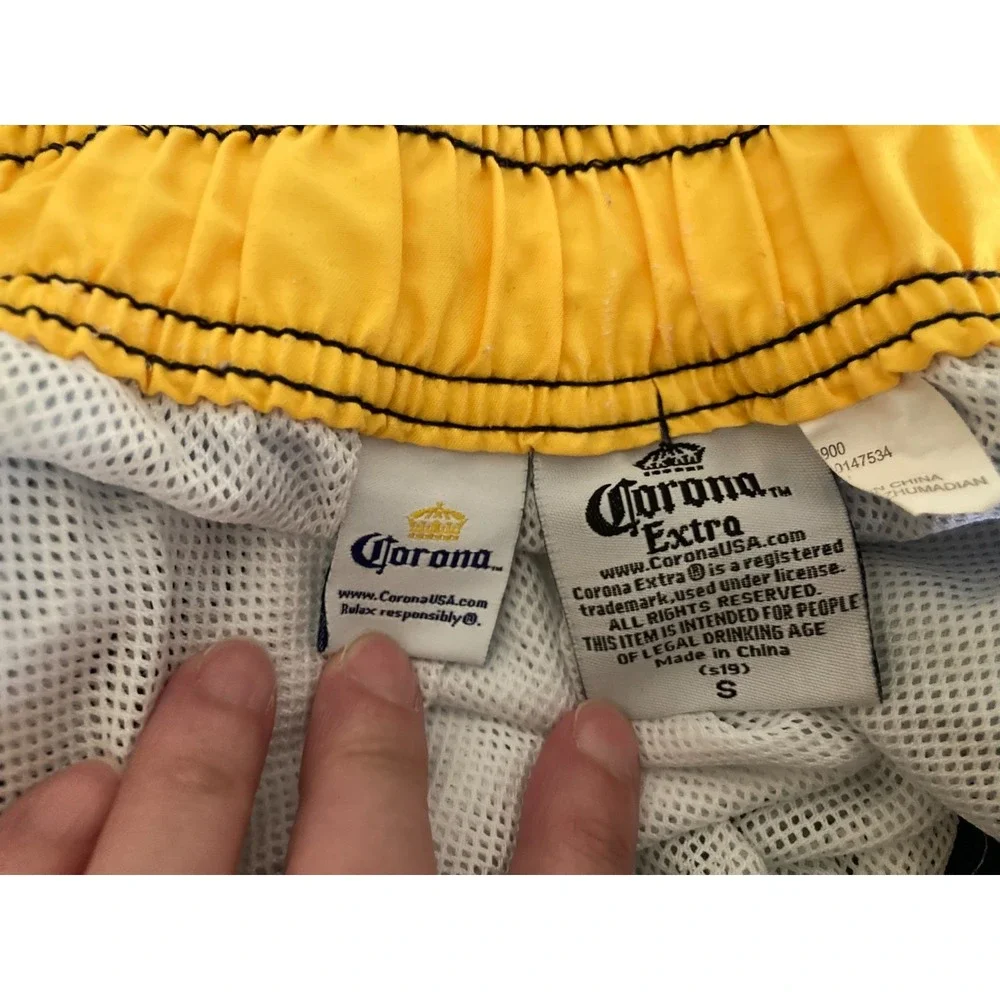 Corona Extra Swim Trunks‎ Shorts Men Size S Small Beer Palm Tree Striped Blue
